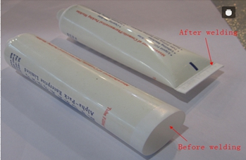 welding samples from ultrasonic tubes sealer サンプルを使った溶接.jpg